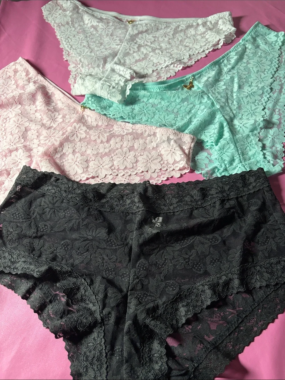 Lace Boyshort Panties in Black, White, Pink, and Mint - Floral Stretch Lace